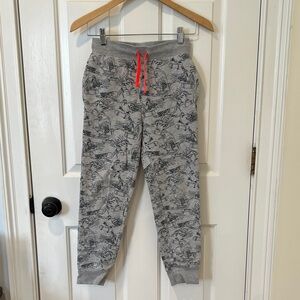 Gray Bird and Skateboard Patterned Kids Sweatpants with Red Drawstring